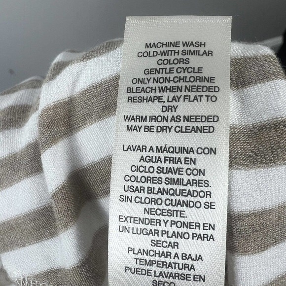 Chico's Tan White Striped Tank Midi Dress Sz 1 M 8 Sleeveless Side ties - Picture 12 of 12